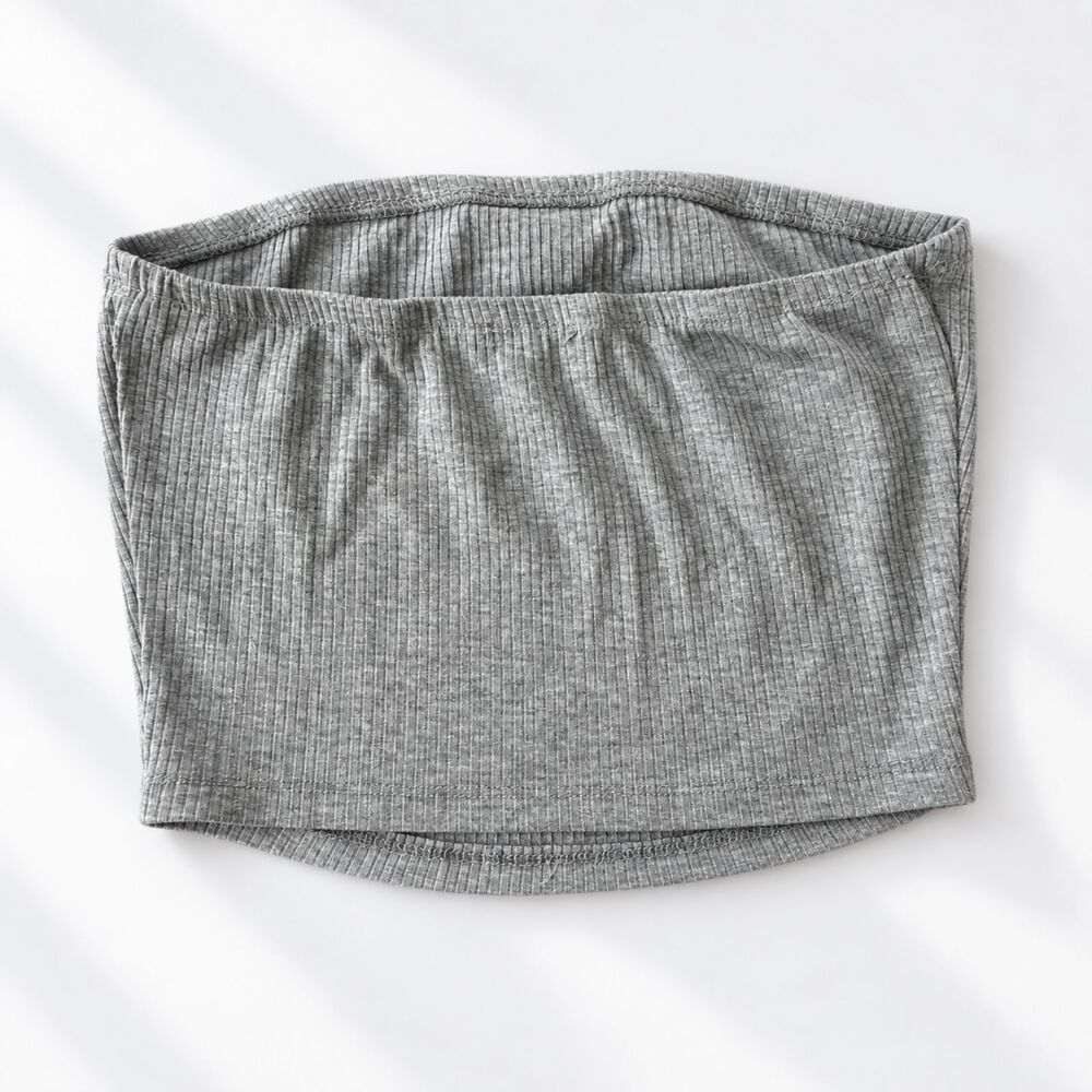 Grey Ribbed Tube Crop Top Medium - Picture 2 of 3